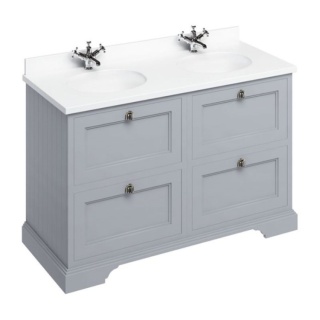 Burlington Vanity Unit with Minerva Worktop, 130cm with Drawers & 2 Basins